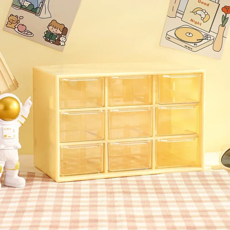 9-Grid Desktop Storage Organizer - Transparent Drawer for Desk & Wall Mount