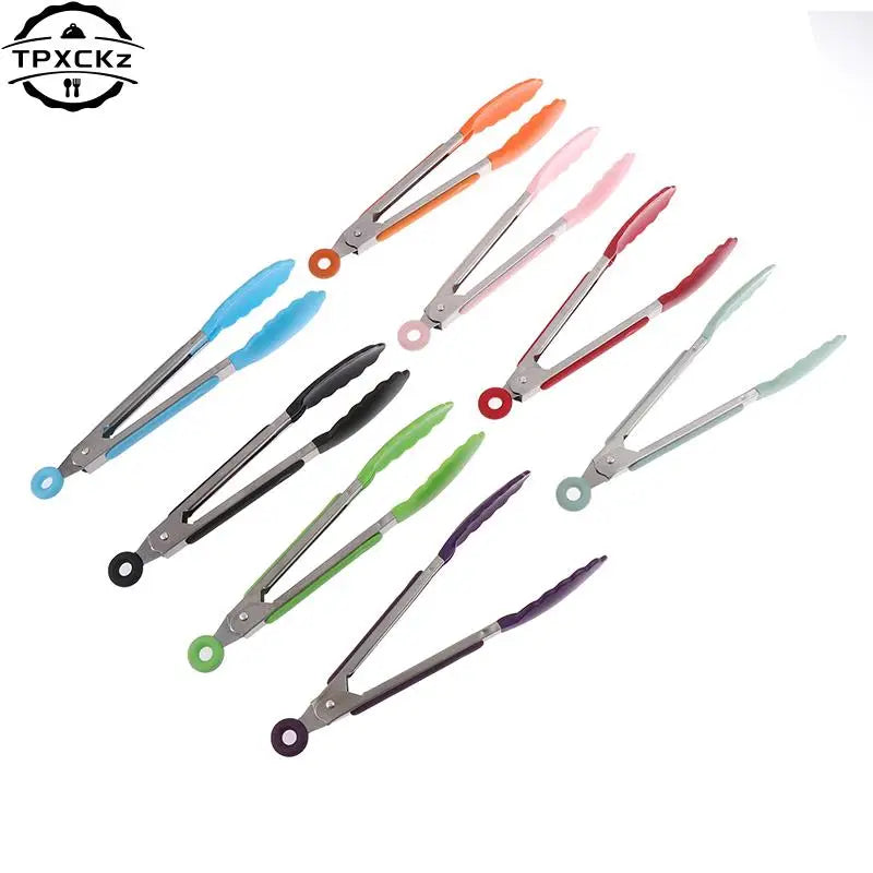 Silicone BBQ Grilling Tongs - Non-Stick Kitchen Tongs with Stainless Steel for Cooking & Serving