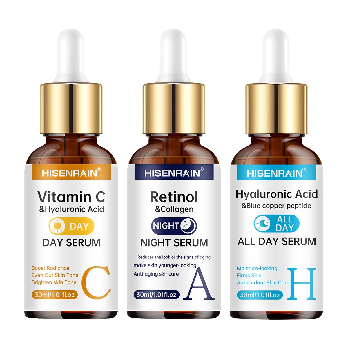 HISENRAIN Vitamin C + Retinol + Hyaluronic Acid Serum Duo - Anti-Aging Brightening & Hydration