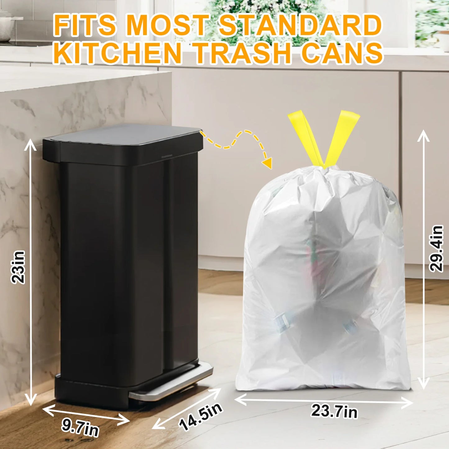 Heavy Duty Drawstring Trash Bags - 13 Gallon Kitchen Waste Bags