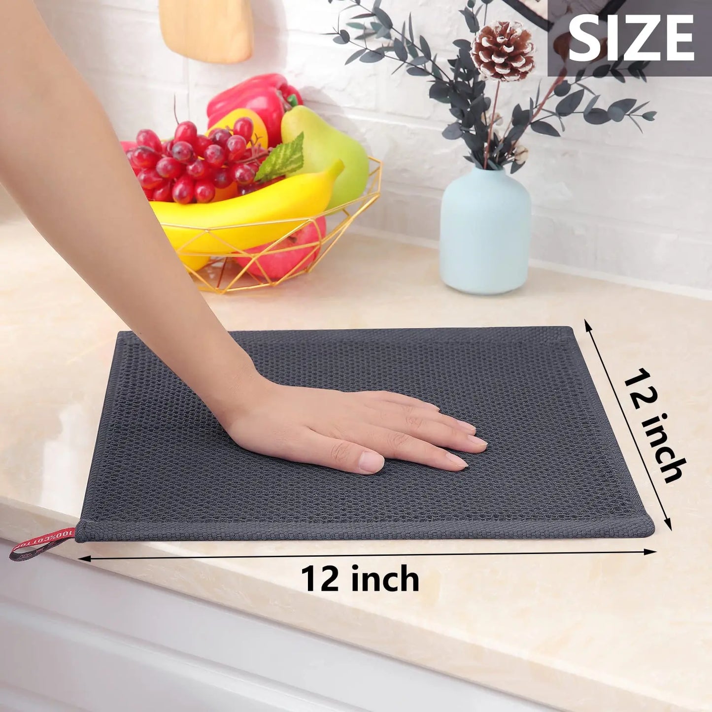 100% Cotton Waffle Weave Dish Cloths - Ultra Absorbent Kitchen Towels, 12x12 Inches (6-Pack)