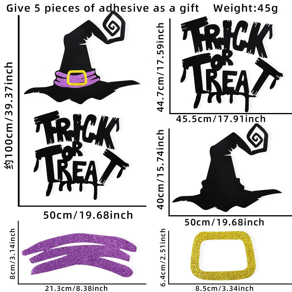 Halloween Window Clings & Door Stickers - Spooky Skeleton, Pumpkin & Witch Decor Set