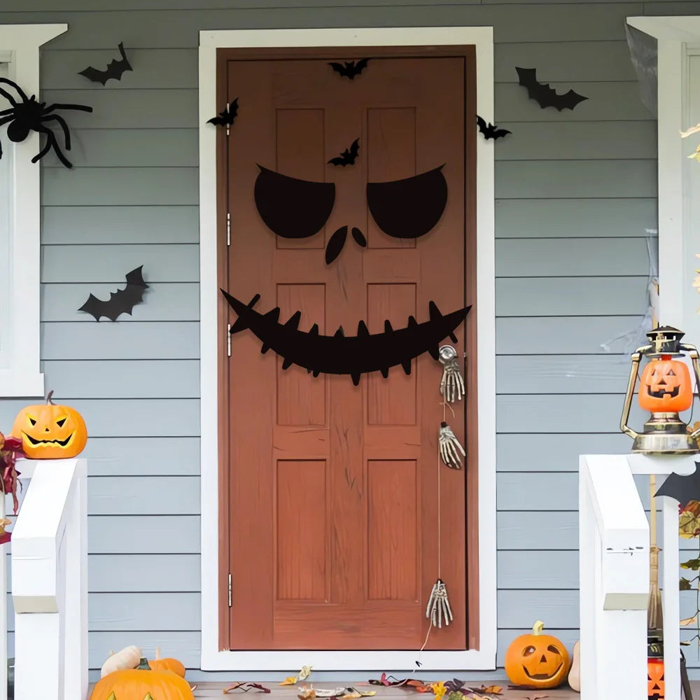 Halloween Window Clings & Door Stickers - Spooky Skeleton, Pumpkin & Witch Decor Set