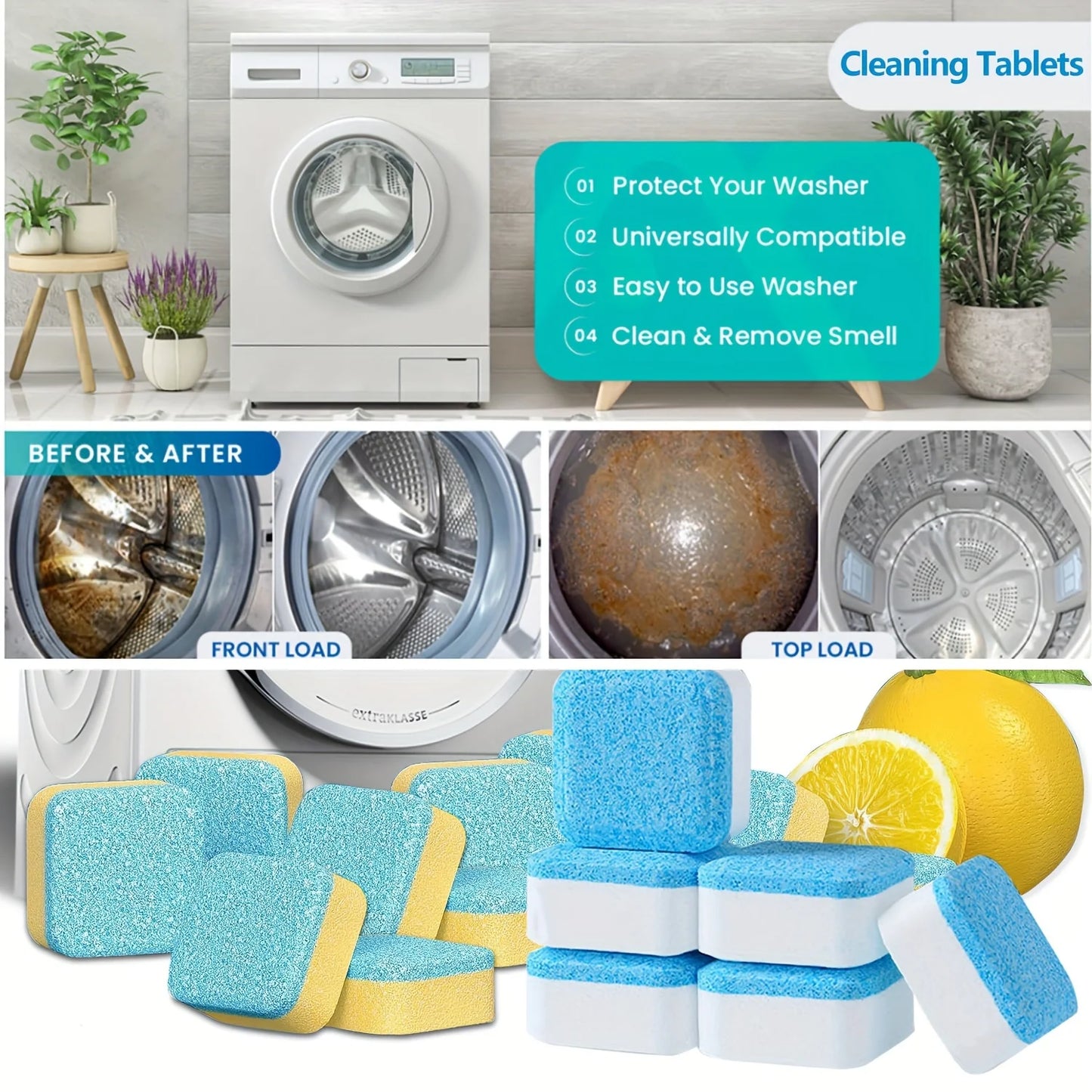 Washing Machine Cleaner Tablets - Lemon Scent