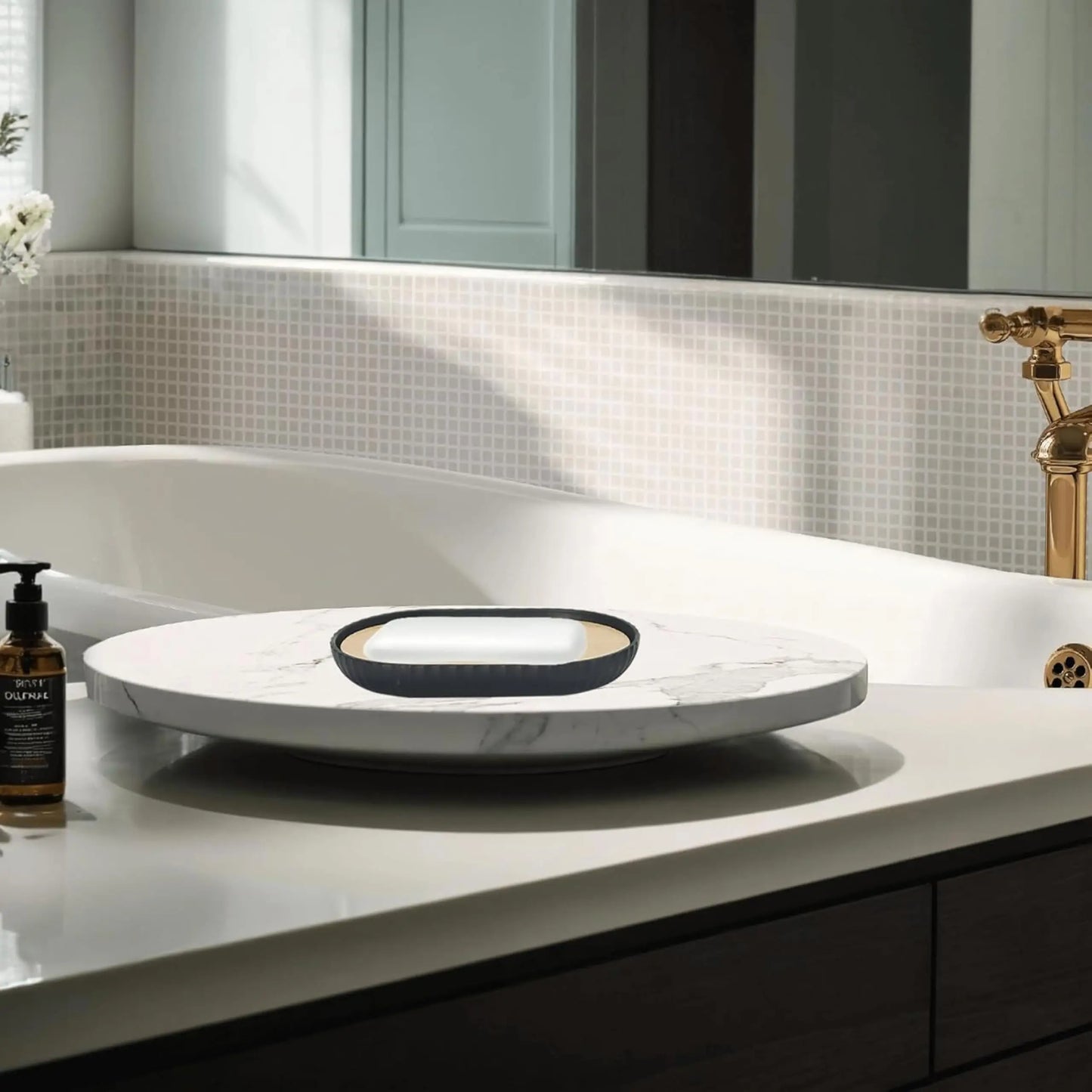 Modern Bathroom Essentials Set - 6-Piece Accessories Including Toothbrush Holder, Waste Bin & Soap Dispenser