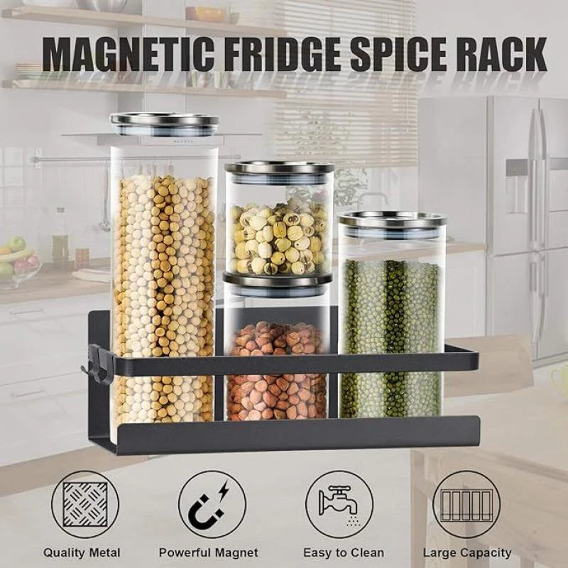 Magnetic Spice Rack Organizer - Space-Saving Fridge Storage Shelf for Kitchen