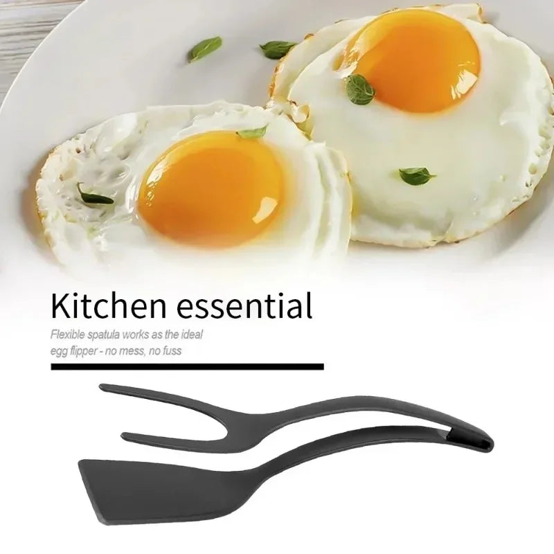 2-in-1 Nylon Flip Tongs with Egg Spatula & Steak Turner - Multi-Function Kitchen Tool