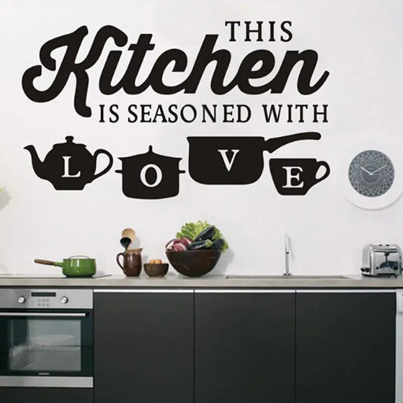 Kitchen Wall Decal - 'This Kitchen is Seasoned with Love' Quote Sticker