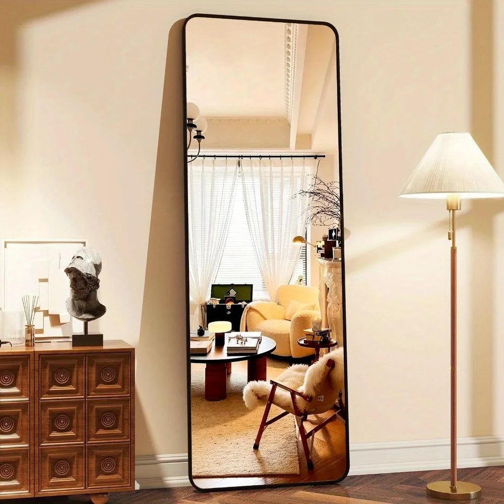 Full Length Mirror 59" - Standing Floor Mirror with Rounded Corners & Aluminum Frame
