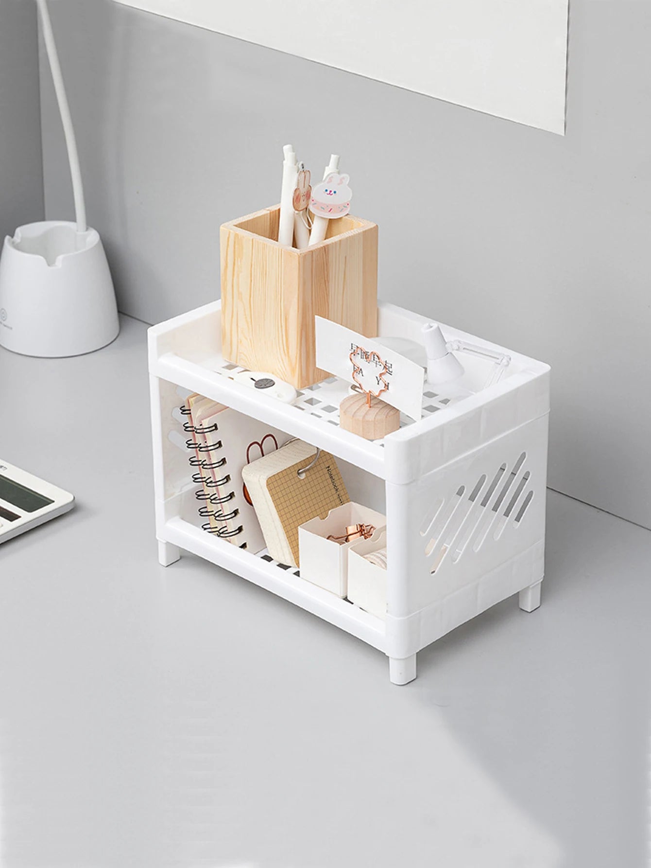 Desktop Storage Organizer - 2-Layer White Rack for Desk, Office, Cosmetics & Stationery