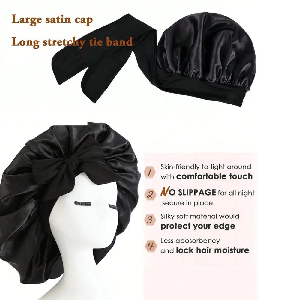 Satin Sleep Bonnet - Silk Hair Cap for Curly & Natural Hair