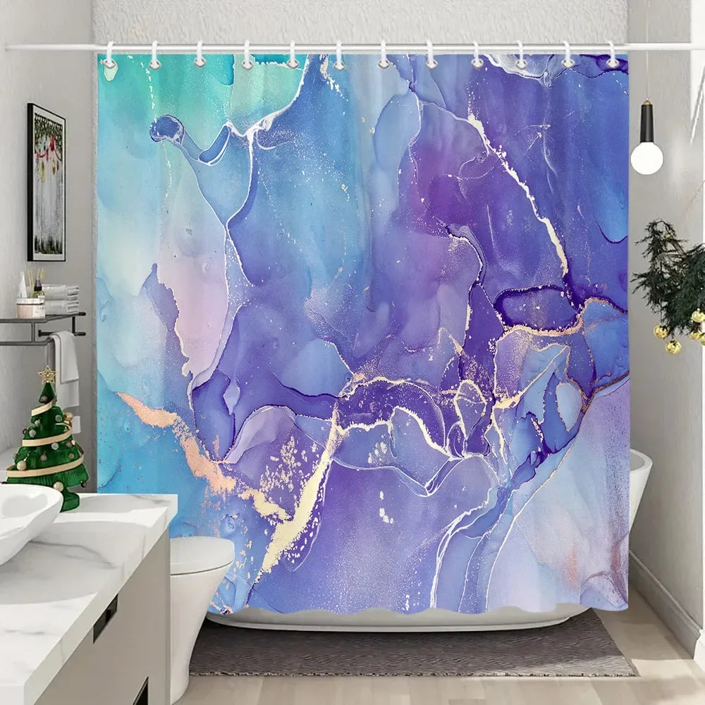 Luxury Blue Gold Marble Shower Curtain - Waterproof Polyester Bathroom Decor (Multiple Sizes)