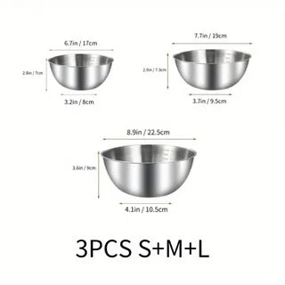 Professional Stainless Steel Mixing Bowl Set - 3-Piece Kitchen Essentials with Measurement Marks