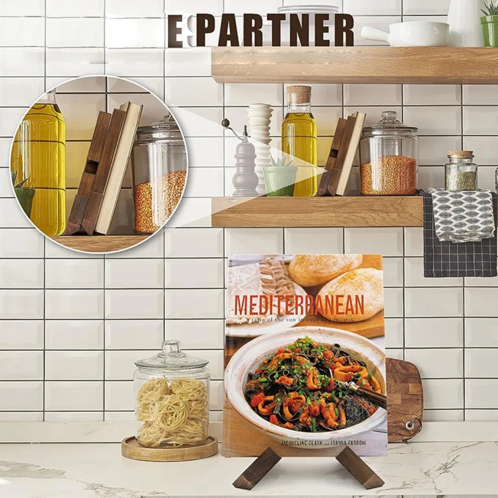 Wooden Recipe Book Stand - Kitchen Countertop Cookbook Holder