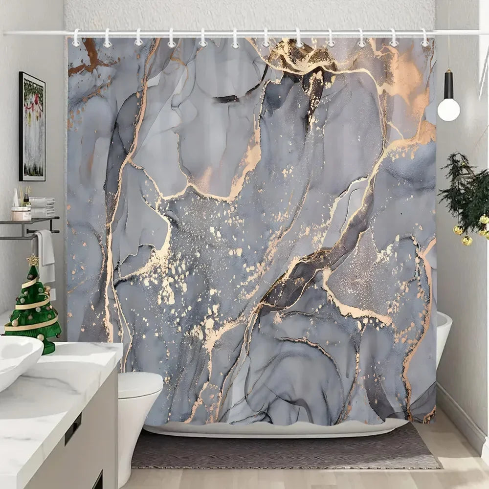 Luxury Blue Gold Marble Shower Curtain - Waterproof Polyester Bathroom Decor (Multiple Sizes)