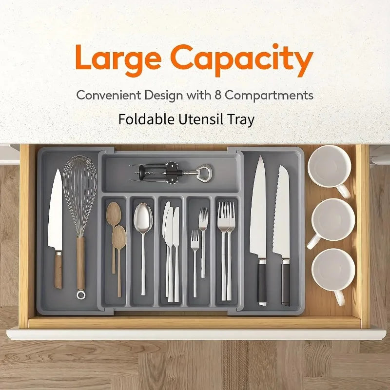 Adjustable Cutlery Drawer Organizer — Expandable Utensil Tray with Dividers for Kitchen Silverware