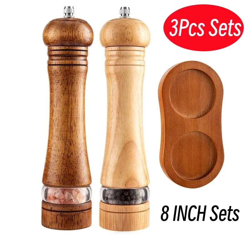 8-Inch Wooden Pepper Grinder - Adjustable Ceramic Mill for Fresh Ground Salt & Spices