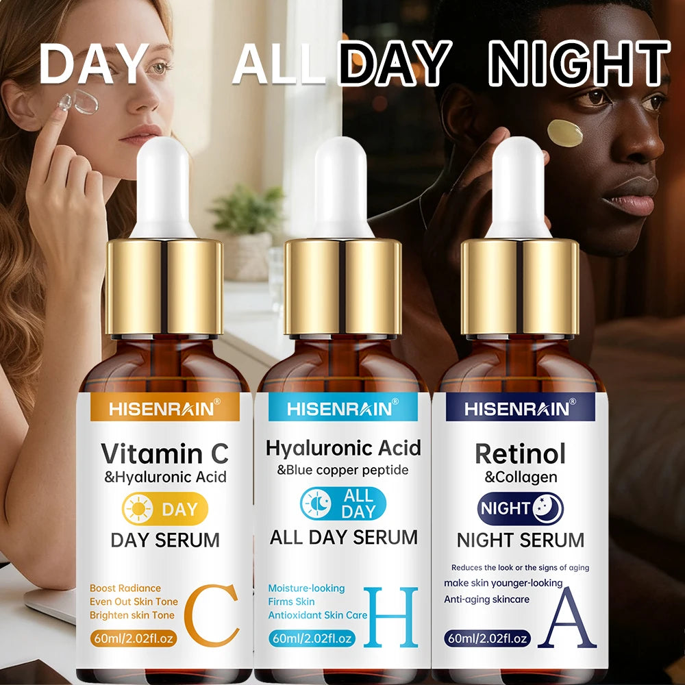 HISENRAIN Vitamin C + Retinol + Hyaluronic Acid Serum Duo - Anti-Aging Brightening & Hydration