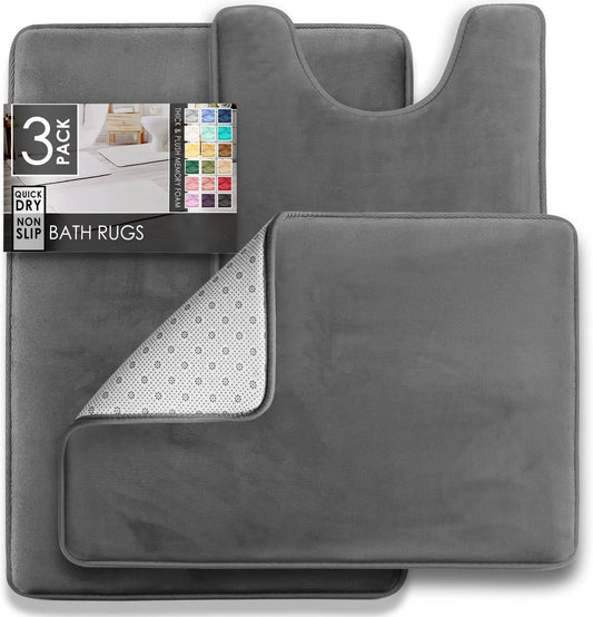 3-Piece Velvet Memory Foam Bathroom Rug Set - Ultra-Soft Non-Slip Bath Mats for Complete Coverage