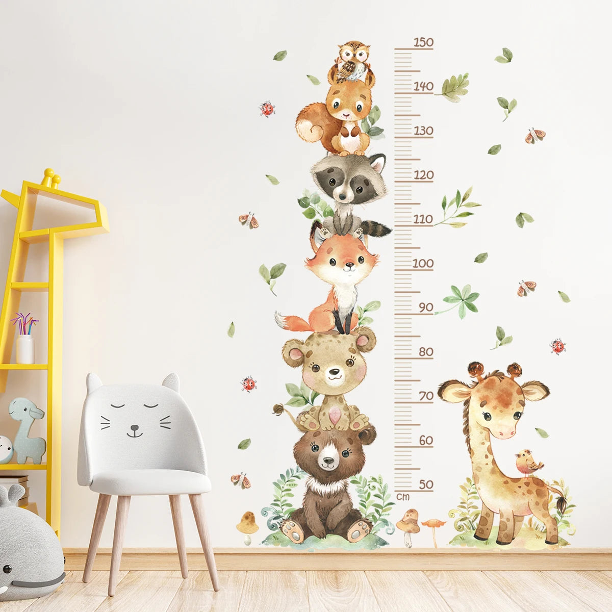 Cartoon Animal Height Chart Wall Stickers - Kids Growth Ruler 3-Piece Set