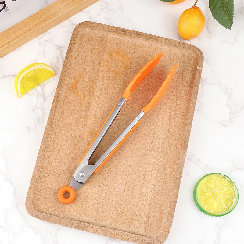 Silicone BBQ Grilling Tongs - Non-Stick Kitchen Tongs with Stainless Steel for Cooking & Serving