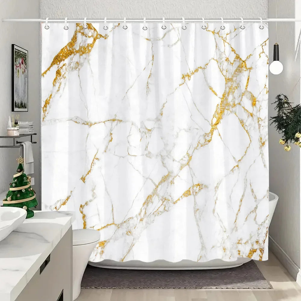 Luxury Blue Gold Marble Shower Curtain - Waterproof Polyester Bathroom Decor (Multiple Sizes)