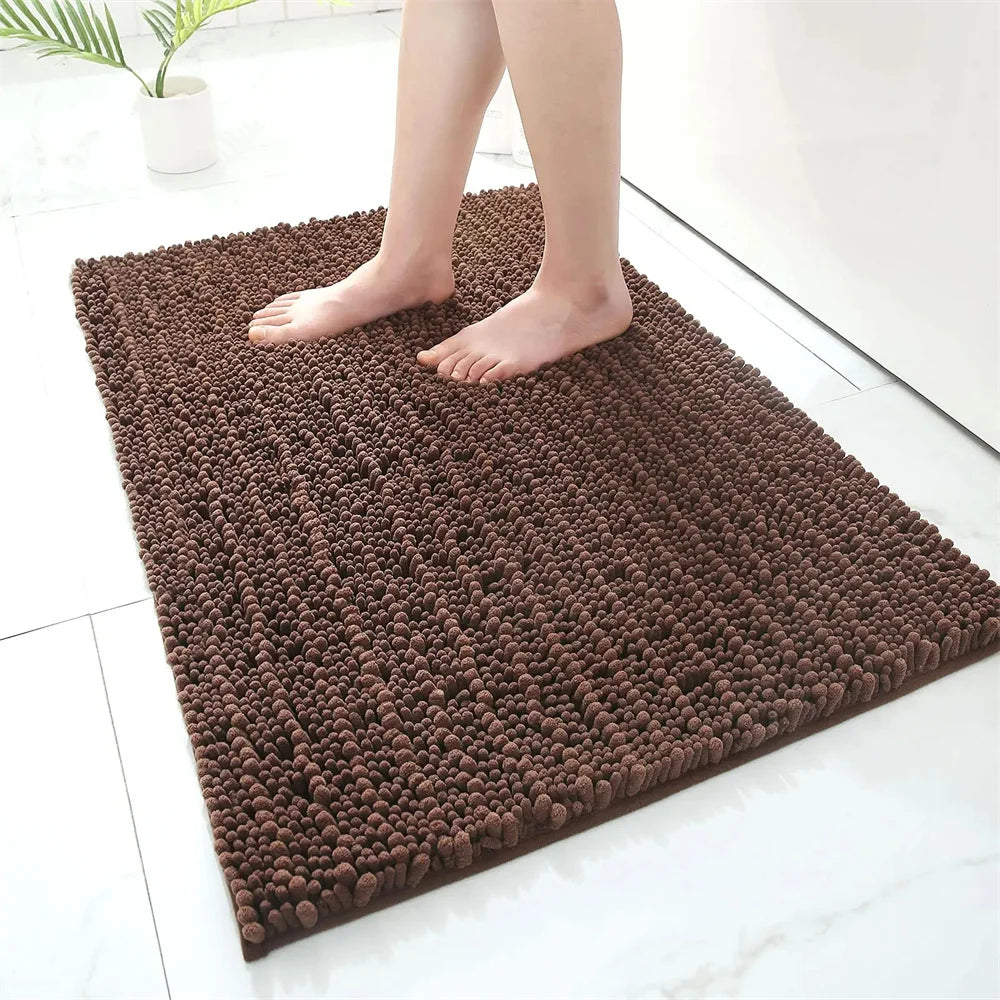 Ultra-Soft Chenille Bathroom Rug - Non-Slip Memory Foam Bath Mat with Anti-Slip Backing