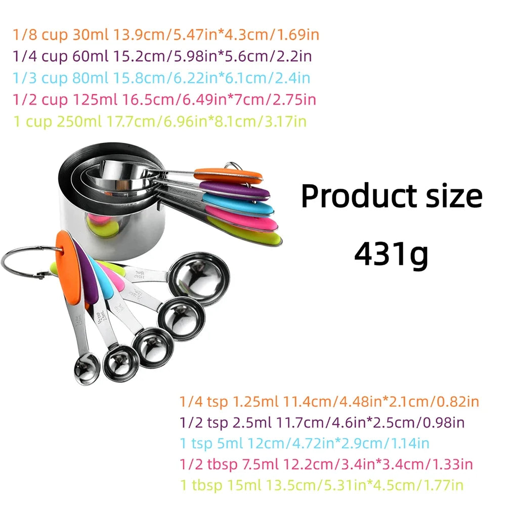 Stainless Steel Measuring Cups & Spoons Set - 10 Piece