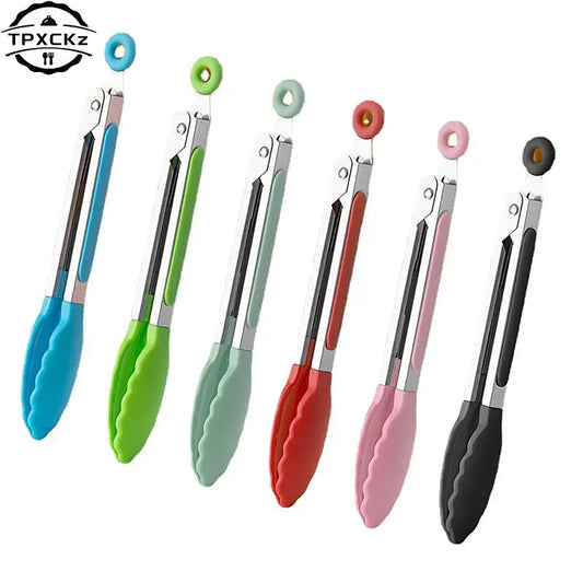 Silicone BBQ Grilling Tongs - Non-Stick Kitchen Tongs with Stainless Steel for Cooking & Serving