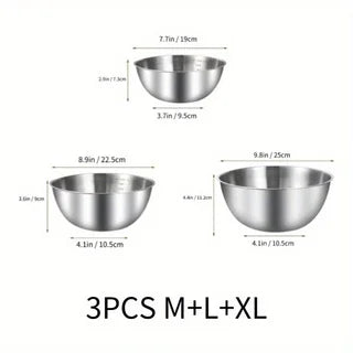 Professional Stainless Steel Mixing Bowl Set - 3-Piece Kitchen Essentials with Measurement Marks