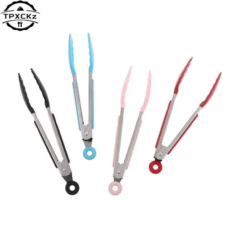Silicone BBQ Grilling Tongs - Non-Stick Kitchen Tongs with Stainless Steel for Cooking & Serving