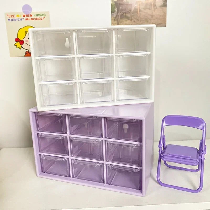 9-Grid Desktop Storage Organizer - Transparent Drawer for Desk & Wall Mount