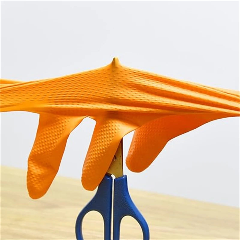 Heavy Duty Orange Nitrile Gloves - 8Mil Industrial Disposable Gloves with Diamond Grip