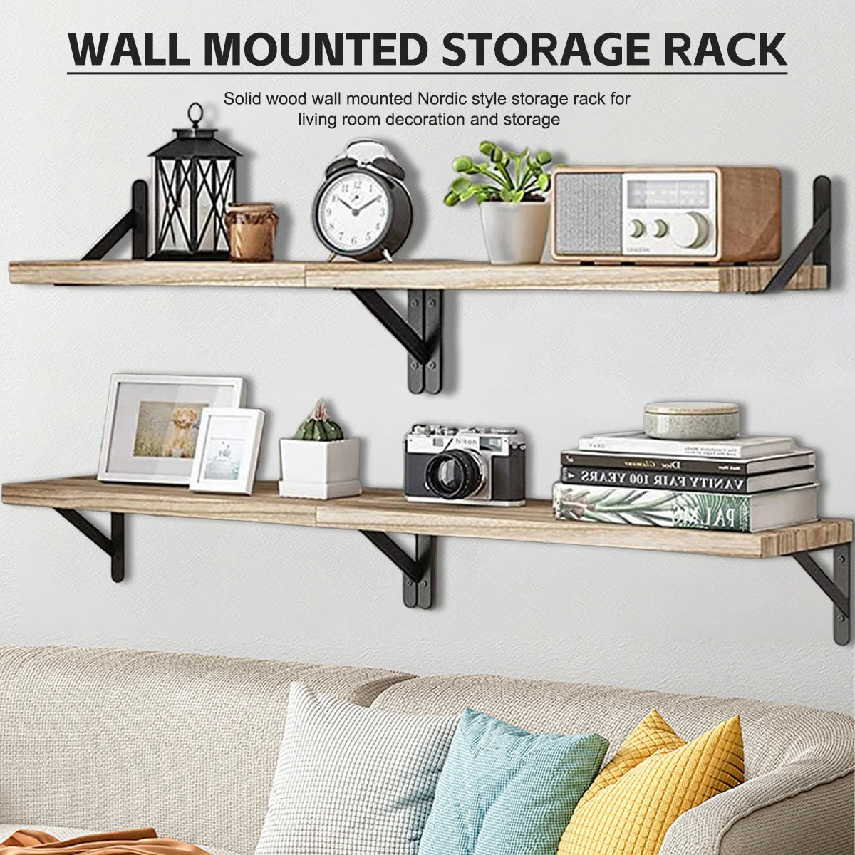 Floating Wall Shelves - Wood Mounted Bookshelf for Living Room, Bedroom & Kitchen