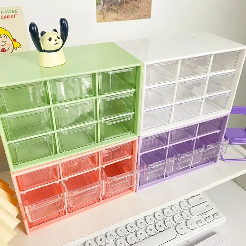 9-Grid Desktop Storage Organizer - Transparent Drawer for Desk & Wall Mount