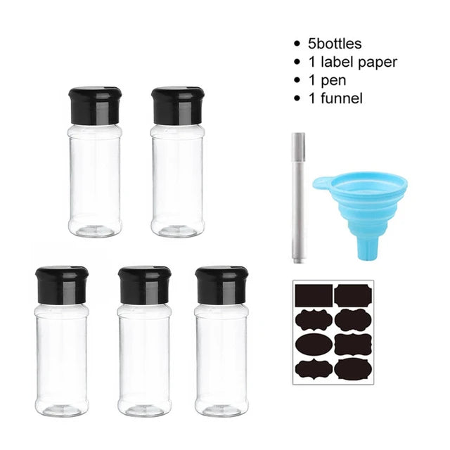 Clear Plastic Spice Jar Set with Rack — 5, 10, 15 & 20 Piece Seasoning Organizer for Kitchen & BBQ
