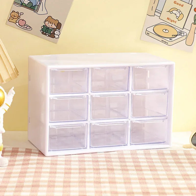 9-Grid Desktop Storage Organizer - Transparent Drawer for Desk & Wall Mount
