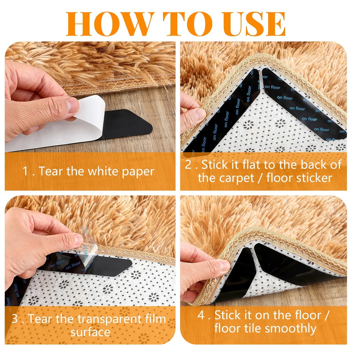 Anti-Slip Rug Grippers - Reusable Carpet Corner Pads 8-Pack