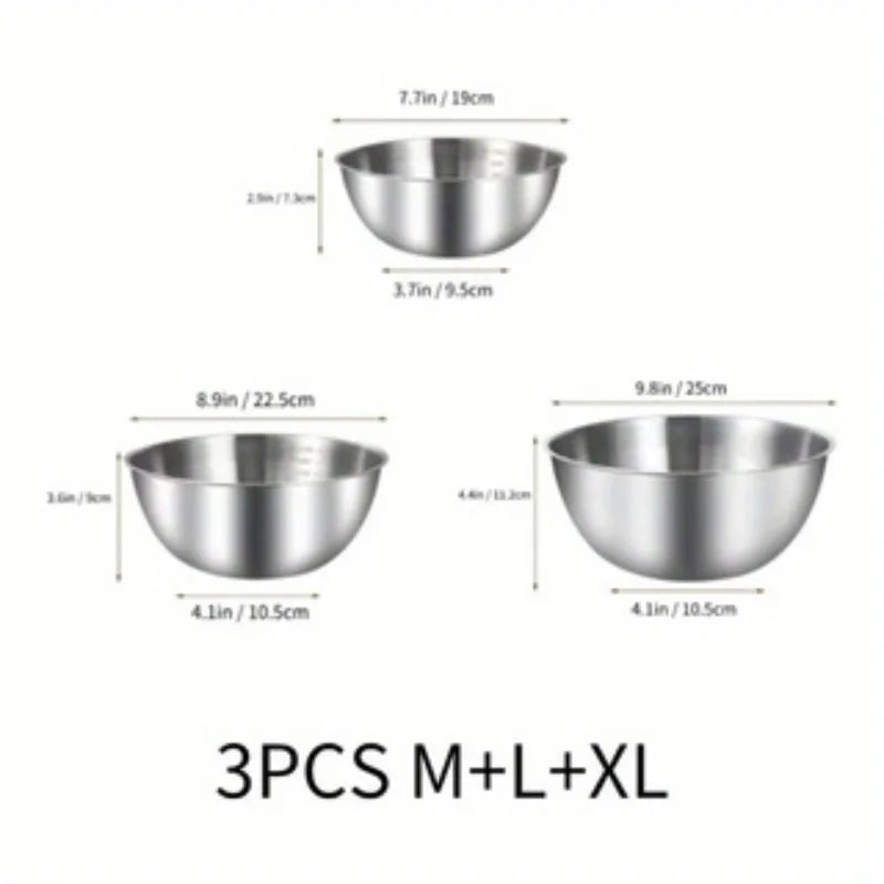 Professional Stainless Steel Mixing Bowl Set - 3-Piece Kitchen Essentials with Measurement Marks