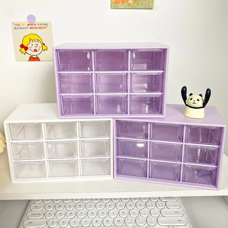 9-Grid Desktop Storage Organizer - Transparent Drawer for Desk & Wall Mount