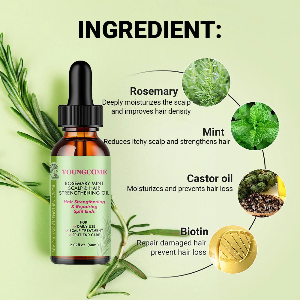 Rosemary Mint Hair Growth Oil - Organic Scalp Treatment for Stronger, Thicker Hair (30ml/60ml)