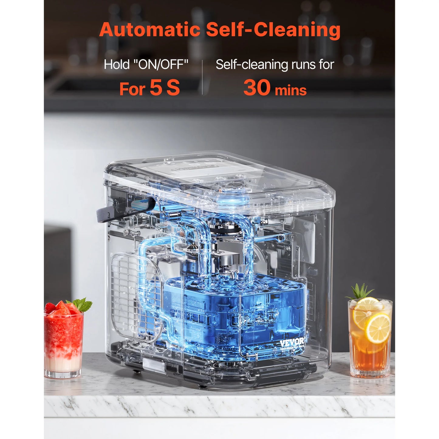 Countertop Ice Maker - 26lbs Daily Capacity with Self-Cleaning Function