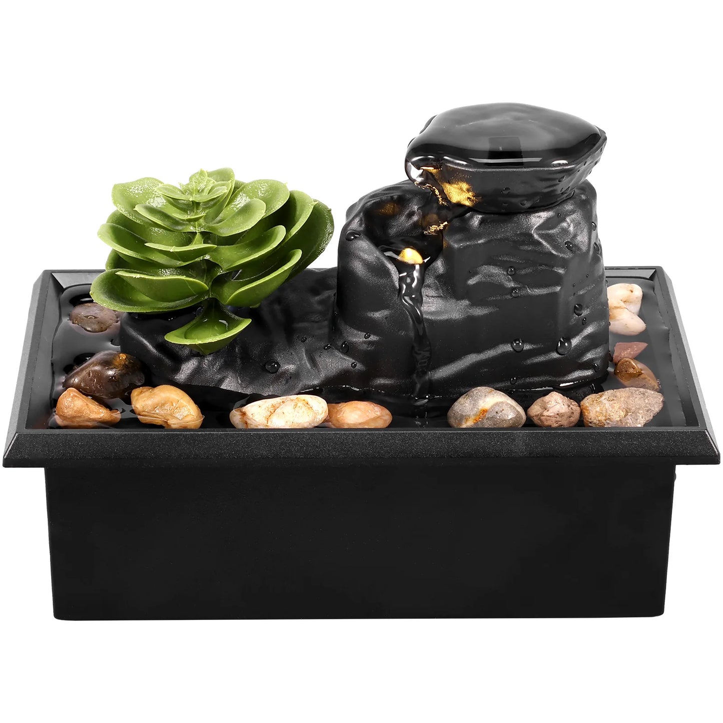 Tabletop Waterfall Fountain - Relaxation & Meditation Desktop Decor with LED Lights