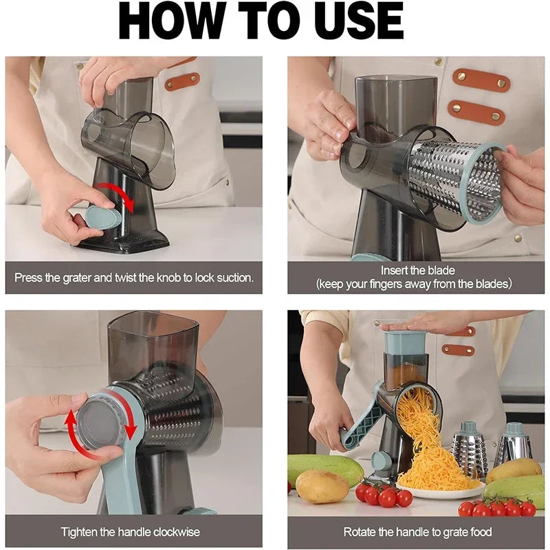 3-in-1 Rotary Grater & Slicer with Container