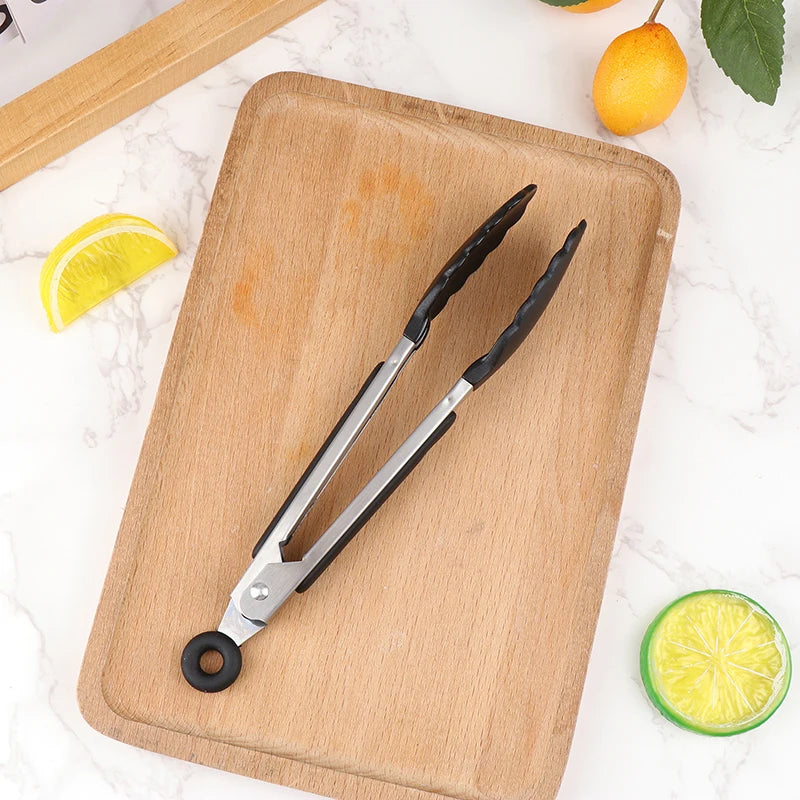 Silicone BBQ Grilling Tongs - Non-Stick Kitchen Tongs with Stainless Steel for Cooking & Serving
