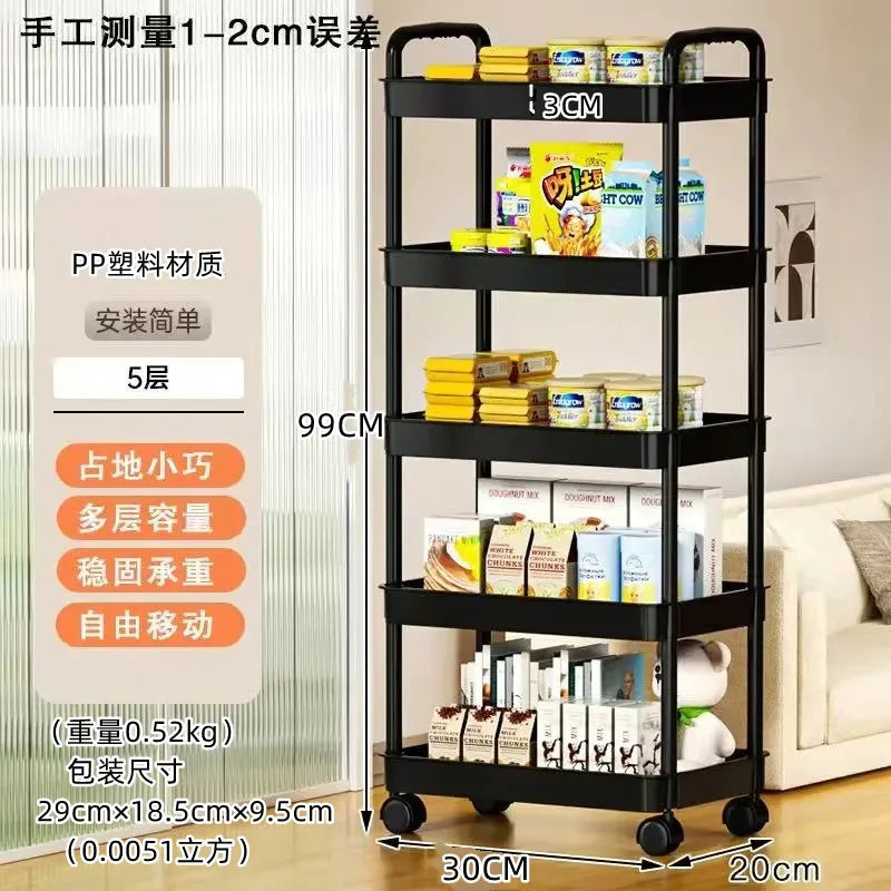 Multi-Functional Kitchen Storage Shelf - Mobile Trolley with Multi-Layer Rack for Snacks & Produce