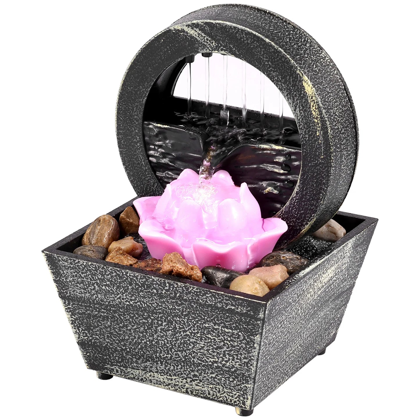 Tabletop Waterfall Fountain - Relaxation & Meditation Desktop Decor with LED Lights