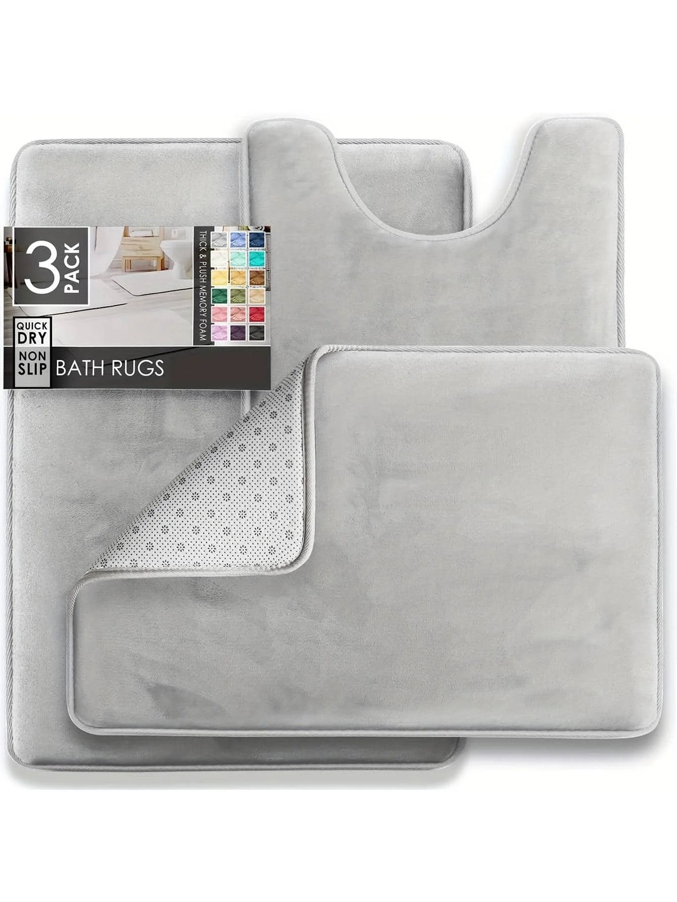 3-Piece Velvet Memory Foam Bathroom Rug Set - Ultra-Soft Non-Slip Bath Mats for Complete Coverage