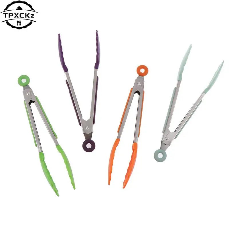 Silicone BBQ Grilling Tongs - Non-Stick Kitchen Tongs with Stainless Steel for Cooking & Serving
