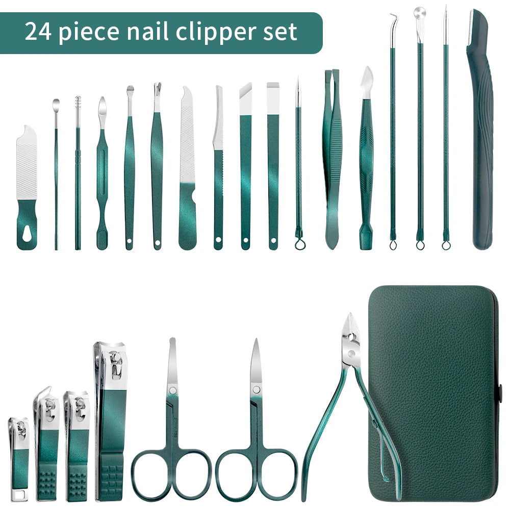 Stainless Steel Nail Clipper Set - Professional Manicure & Pedicure Tool Kit (7/13/24 Pieces)